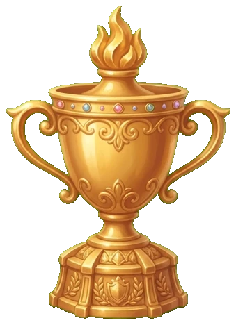 Legendary golden trophy with a flame