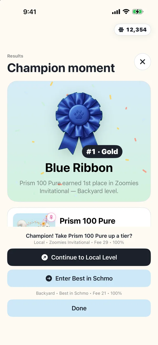 A first-place blue ribbon award