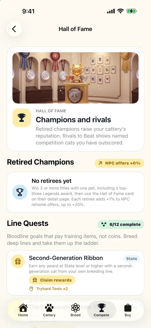 The Hall of Fame with line quests